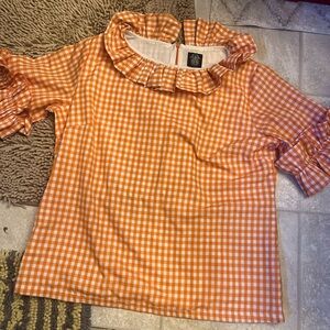 Elizabeth Wilson women’s orange Gingham Ruffle Blouse size XXL!